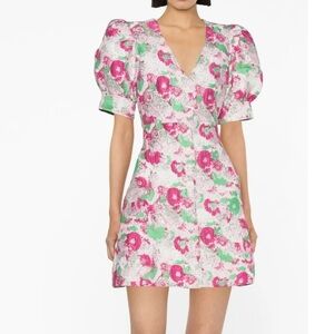 Ganni Pink and Green Floral Mini Dress